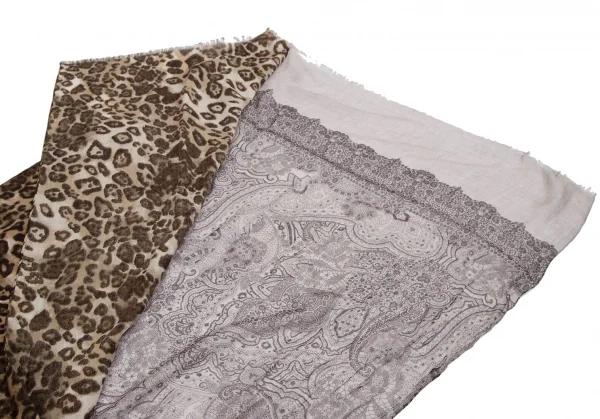 マドモアゼルノンノンMademoiselle NON NON レオパードニードルパンチペイズリーストール 茶ベージュ K-111043_008