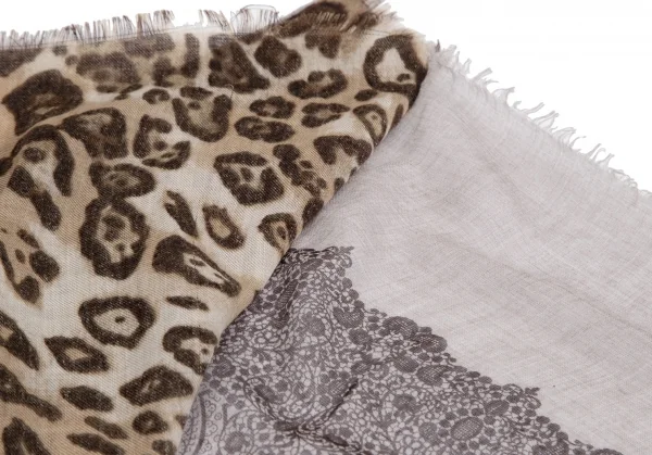 マドモアゼルノンノンMademoiselle NON NON レオパードニードルパンチペイズリーストール 茶ベージュ K-111043_009