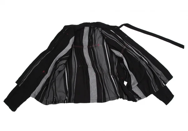 プルドゥpour deux シャーリングギャザーストライプシャツ 黒グレーM K-111046_011