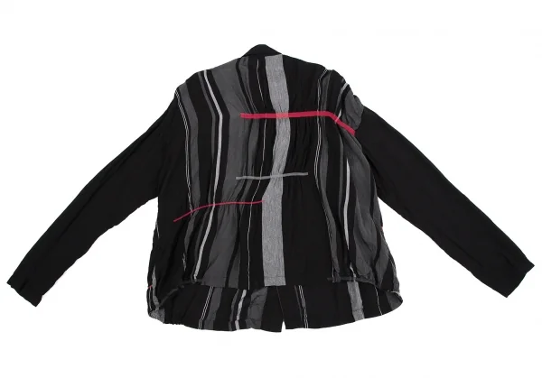 プルドゥpour deux シャーリングギャザーストライプシャツ 黒グレーM K-111046_012