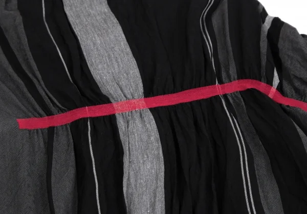 プルドゥpour deux シャーリングギャザーストライプシャツ 黒グレーM K-111046_013