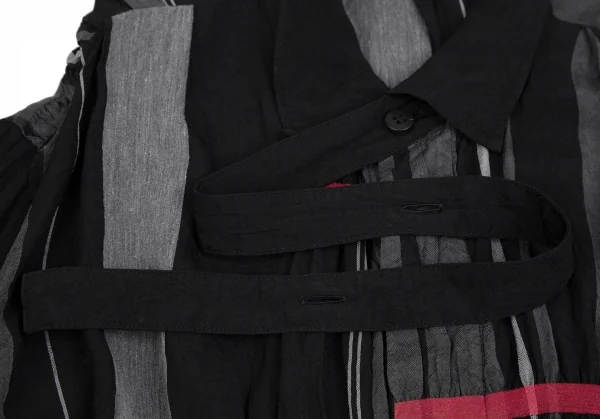 プルドゥpour deux シャーリングギャザーストライプシャツ 黒グレーM K-111046_005