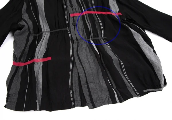 プルドゥpour deux シャーリングギャザーストライプシャツ 黒グレーM K-111046_008