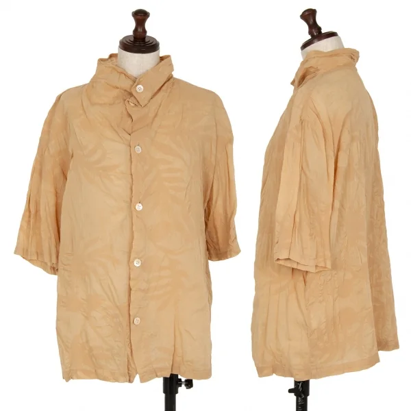 プランテーションPlantation ボタニカルリップルスタンドカラー半袖シャツ モカベージュM K-111057_001