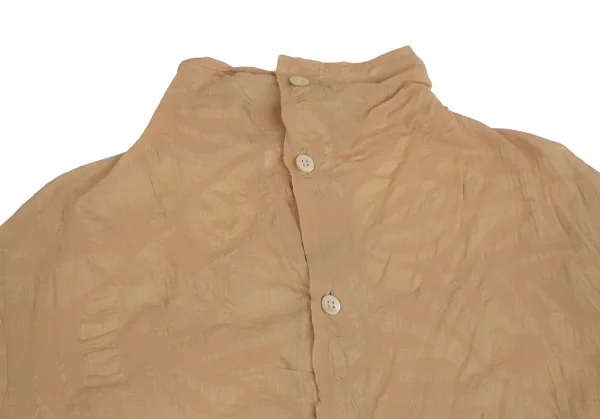 プランテーションPlantation ボタニカルリップルスタンドカラー半袖シャツ モカベージュM K-111057_003