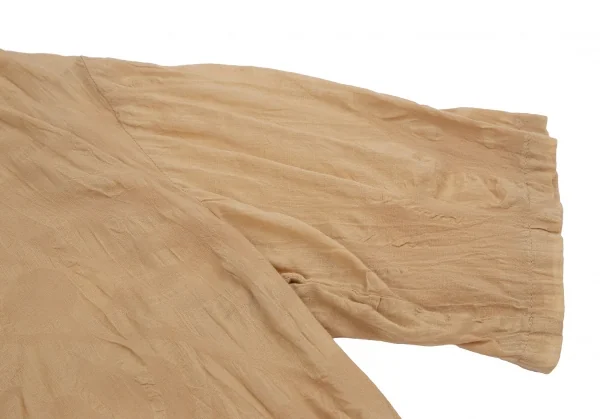 プランテーションPlantation ボタニカルリップルスタンドカラー半袖シャツ モカベージュM K-111057_005