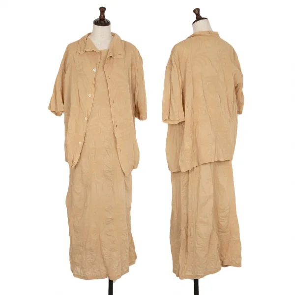 プランテーションPlantation ボタニカルリップルノースリーブワンピース モカベージュM K-111058_012