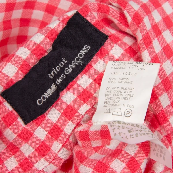 トリココムデギャルソンtricot COMME des GARCONS レーヨンギンガムチェックビッグシルエット半袖シャツ ピンク白M位 K-111070_014