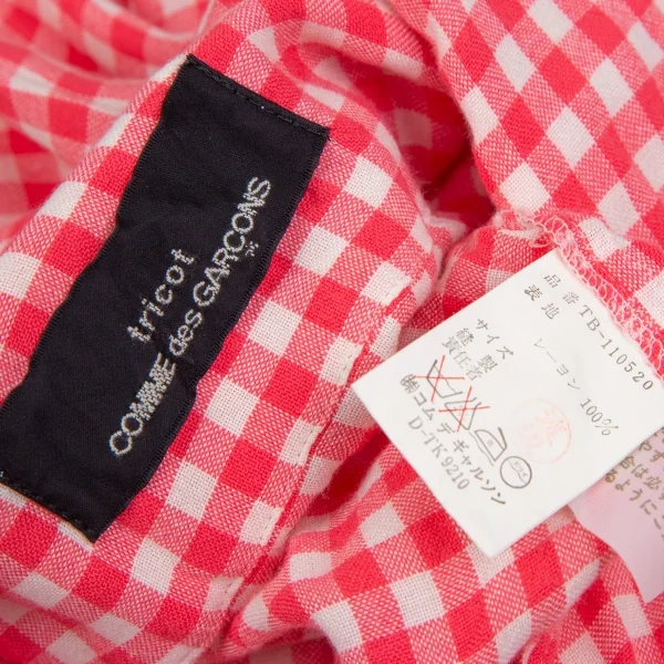トリココムデギャルソンtricot COMME des GARCONS レーヨンギンガムチェックビッグシルエット半袖シャツ ピンク白M位 K-111070_015