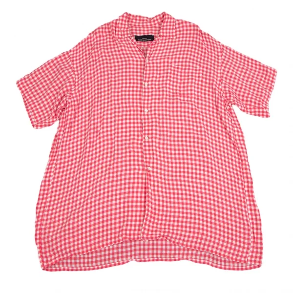 トリココムデギャルソンtricot COMME des GARCONS レーヨンギンガムチェックビッグシルエット半袖シャツ ピンク白M位 K-111070_002