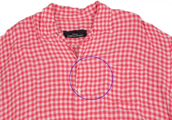 トリココムデギャルソンtricot COMME des GARCONS レーヨンギンガムチェックビッグシルエット半袖シャツ ピンク白M位 K-111070_003
