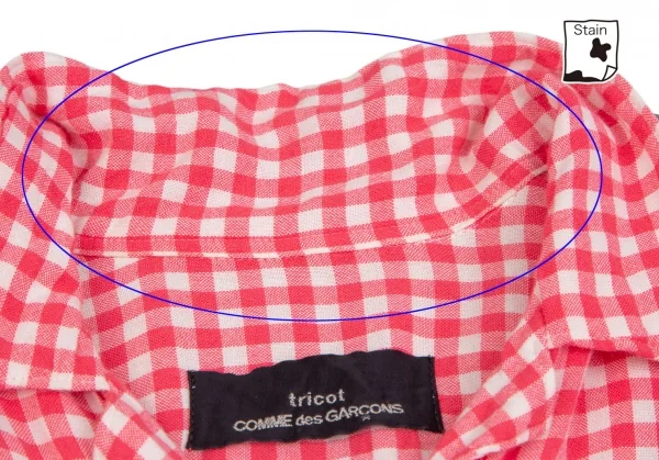トリココムデギャルソンtricot COMME des GARCONS レーヨンギンガムチェックビッグシルエット半袖シャツ ピンク白M位 K-111070_005