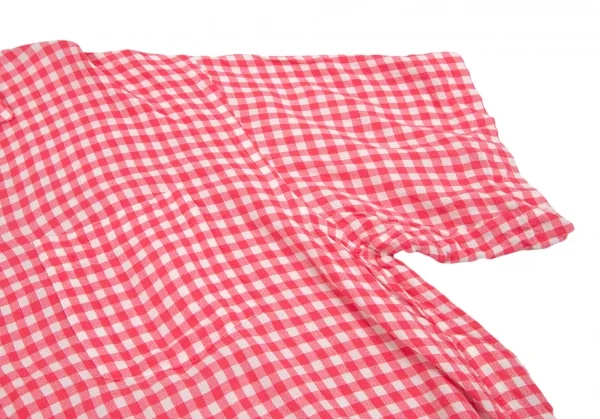 トリココムデギャルソンtricot COMME des GARCONS レーヨンギンガムチェックビッグシルエット半袖シャツ ピンク白M位 K-111070_006
