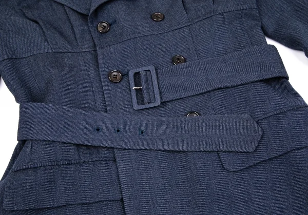 コムデギャルソンCOMME des GARCONSウールダブルブレストベルテッドジャケット 紺M K-111071_012