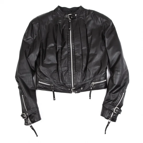 ジャンポールゴルチエ オムJean Paul GAULTIER HOMME レザープリーツライダースジャケット 黒48 K-111078_001