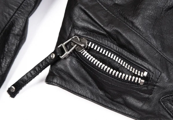 ジャンポールゴルチエ オムJean Paul GAULTIER HOMME レザープリーツライダースジャケット 黒48 K-111078_010