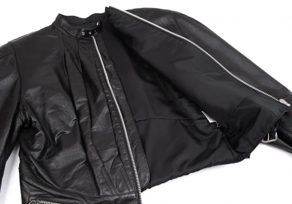 ジャンポールゴルチエ オムJean Paul GAULTIER HOMME レザープリーツライダースジャケット 黒48 K-111078_011