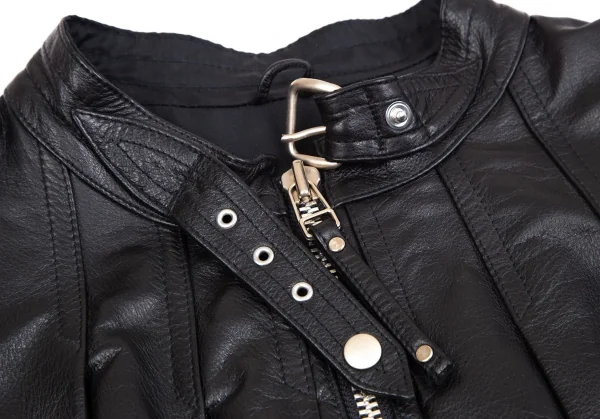 ジャンポールゴルチエ オムJean Paul GAULTIER HOMME レザープリーツライダースジャケット 黒48 K-111078_003