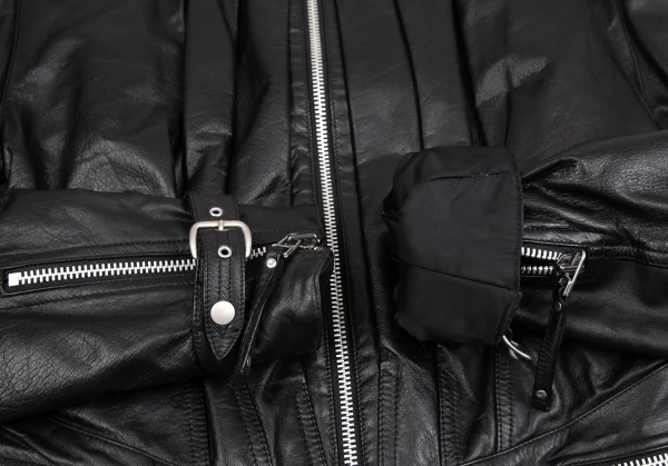 ジャンポールゴルチエ オムJean Paul GAULTIER HOMME レザープリーツライダースジャケット 黒48 K-111078_007