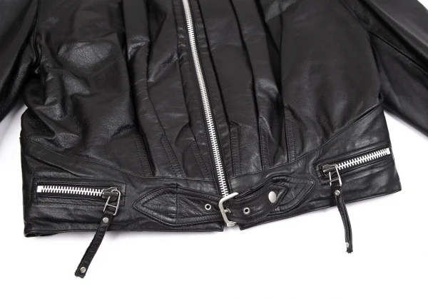 ジャンポールゴルチエ オムJean Paul GAULTIER HOMME レザープリーツライダースジャケット 黒48 K-111078_008