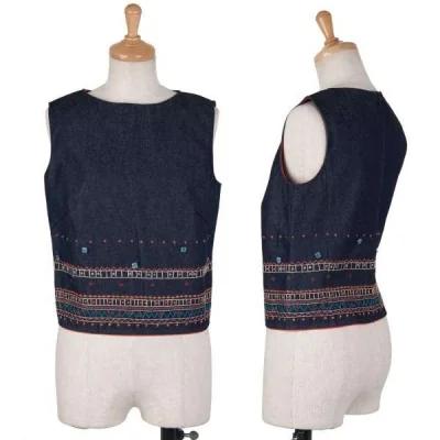 バーバリー レーベルBURBERRY BLUE LABEL 刺繍装飾デニムノースリーブ ブルー