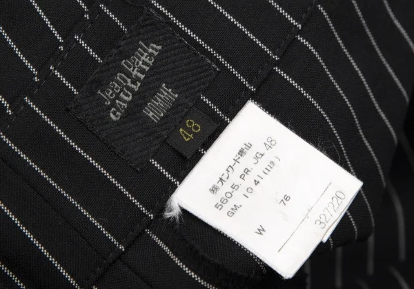 ジャンポールゴルチエ オムJean Paul GAULTIER HOMME ストライプハーフラップワイドパンツ 黒48 K-111079_018