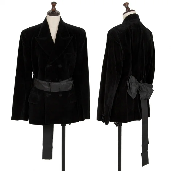 コムデギャルソン ノアールCOMME des GARCONSNOIR リボンベルトデザインベロアダブルジャケット 黒M K-111115_001