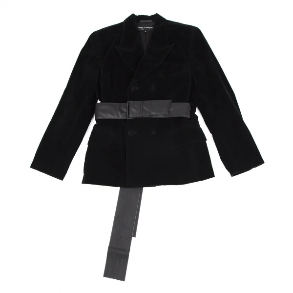 コムデギャルソン ノアールCOMME des GARCONSNOIR リボンベルトデザインベロアダブルジャケット 黒M K-111115_002