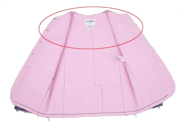 シャネルCHANEL ノーカラーツイードジャケット 青ピンク黒36 K-111120_012