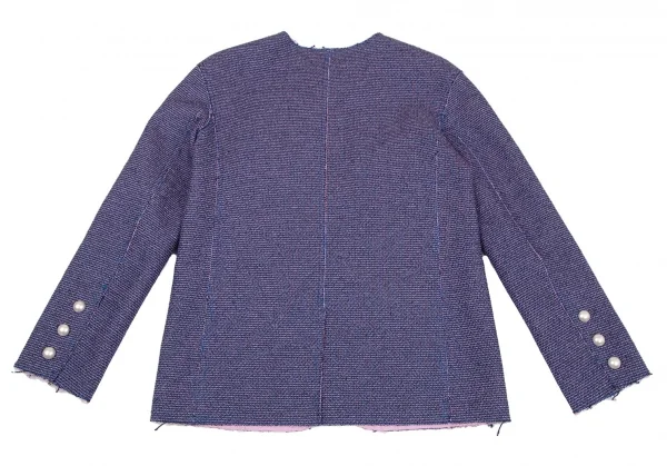 シャネルCHANEL ノーカラーツイードジャケット 青ピンク黒36 K-111120_016