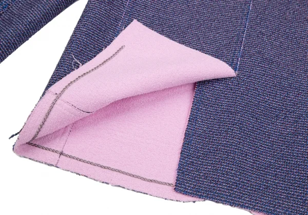 シャネルCHANEL ノーカラーツイードジャケット 青ピンク黒36 K-111120_017