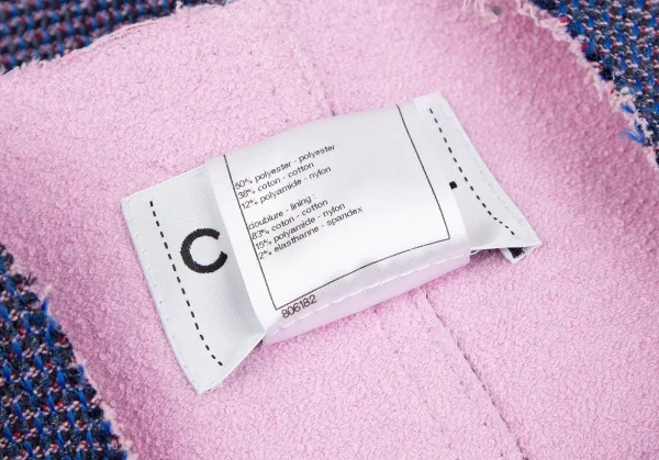 シャネルCHANEL ノーカラーツイードジャケット 青ピンク黒36 K-111120_019