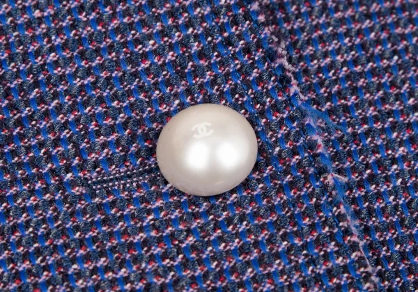 シャネルCHANEL ノーカラーツイードジャケット 青ピンク黒36 K-111120_005