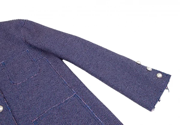 シャネルCHANEL ノーカラーツイードジャケット 青ピンク黒36 K-111120_007