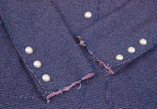 シャネルCHANEL ノーカラーツイードジャケット 青ピンク黒36 K-111120_008