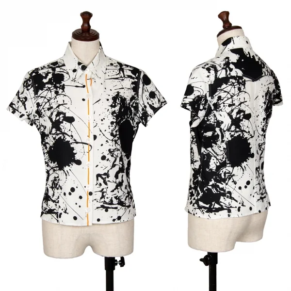 エルメスHERMES コットンリネンスプラッシュプリントブラウス 白黒他36 K-111126_001