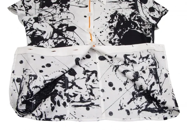 エルメスHERMES コットンリネンスプラッシュプリントブラウス 白黒他36 K-111126_011