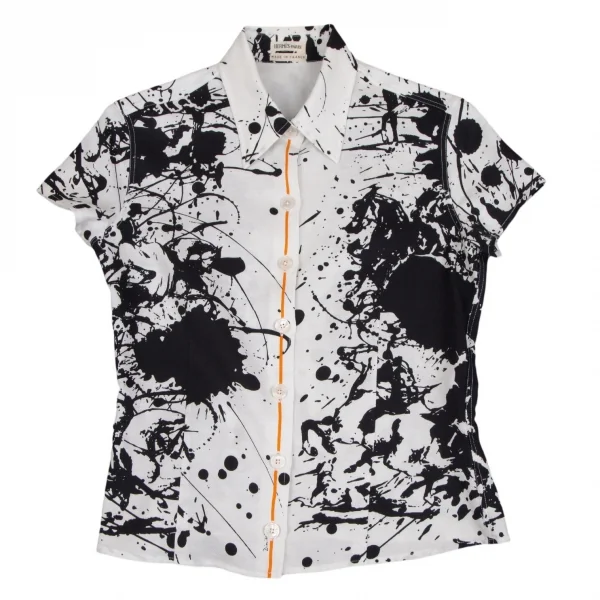 エルメスHERMES コットンリネンスプラッシュプリントブラウス 白黒他36 K-111126_002