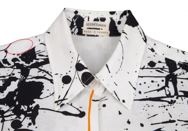 エルメスHERMES コットンリネンスプラッシュプリントブラウス 白黒他36 K-111126_003