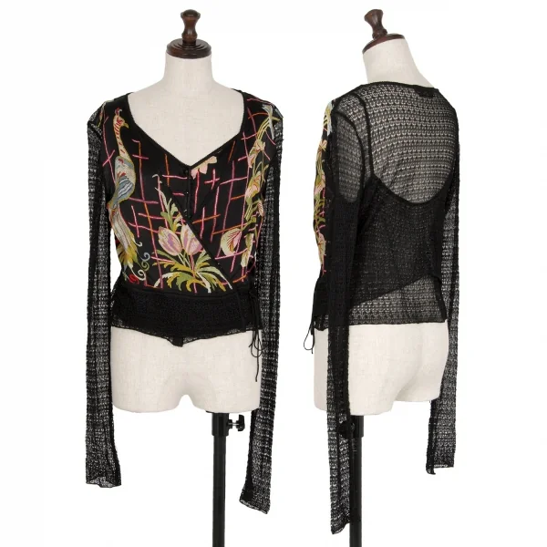 ジョンガリアーノJohn Galliano ボタニカルプリントシフォン切替レースアンサンブル 黒マルチM位 K-111136_001