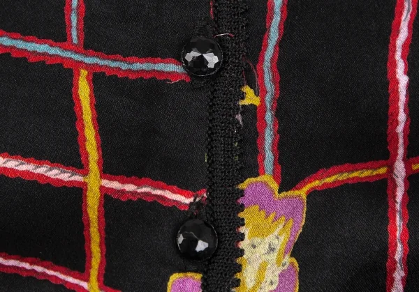 ジョンガリアーノJohn Galliano ボタニカルプリントシフォン切替レースアンサンブル 黒マルチM位 K-111136_012