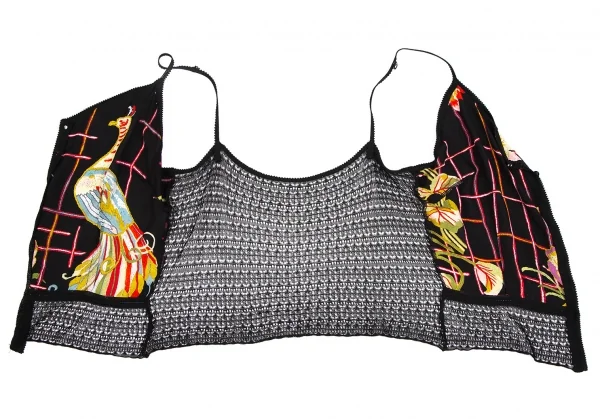 ジョンガリアーノJohn Galliano ボタニカルプリントシフォン切替レースアンサンブル 黒マルチM位 K-111136_013