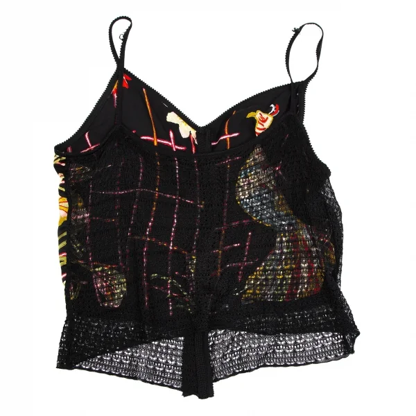 ジョンガリアーノJohn Galliano ボタニカルプリントシフォン切替レースアンサンブル 黒マルチM位 K-111136_014
