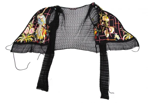 ジョンガリアーノJohn Galliano ボタニカルプリントシフォン切替レースアンサンブル 黒マルチM位 K-111136_015