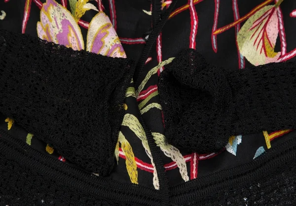 ジョンガリアーノJohn Galliano ボタニカルプリントシフォン切替レースアンサンブル 黒マルチM位 K-111136_006