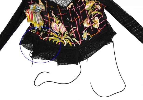 ジョンガリアーノJohn Galliano ボタニカルプリントシフォン切替レースアンサンブル 黒マルチM位 K-111136_007