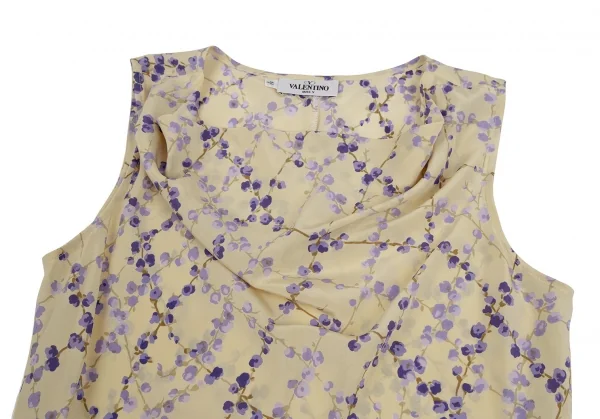 ヴァレンティノVALENTINO 花柄プリントドレープネックシルクノースリーブ 黄色青42 8 K-111137_004
