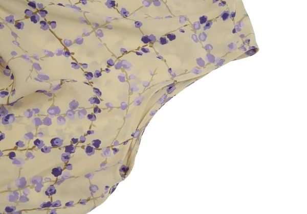 ヴァレンティノVALENTINO 花柄プリントドレープネックシルクノースリーブ 黄色青42 8 K-111137_005