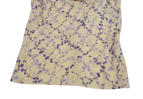 ヴァレンティノVALENTINO 花柄プリントドレープネックシルクノースリーブ 黄色青42 8 K-111137_006