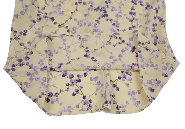 ヴァレンティノVALENTINO 花柄プリントドレープネックシルクノースリーブ 黄色青42 8 K-111137_007